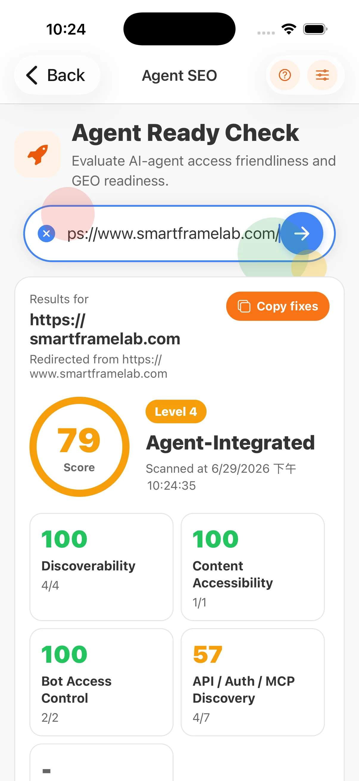 FennecSEO Agent Ready Check score report