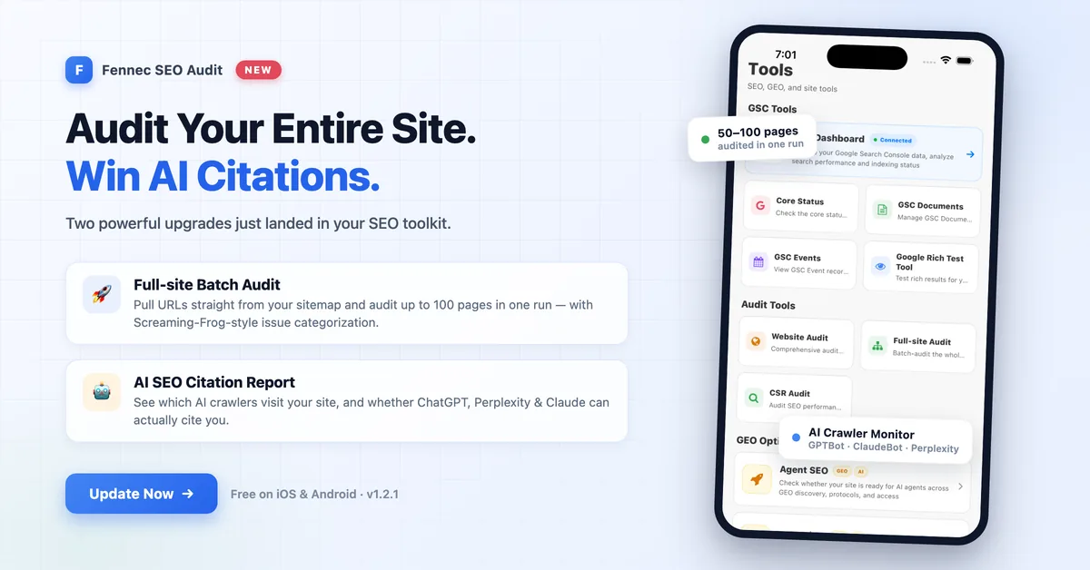 Full-site batch audit + AI SEO citation report