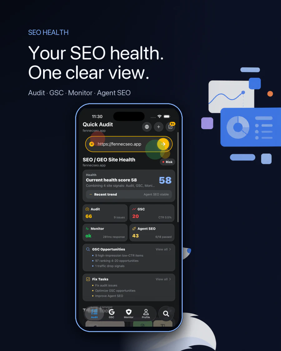 Fennec SEO App site health overview